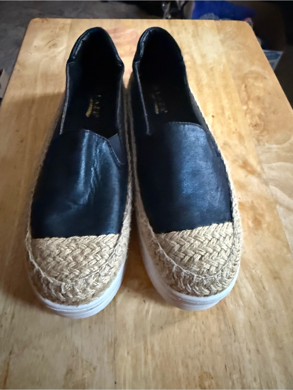 Womens Black Slip-On Espadrille Sneakers with Natural Jute Toe